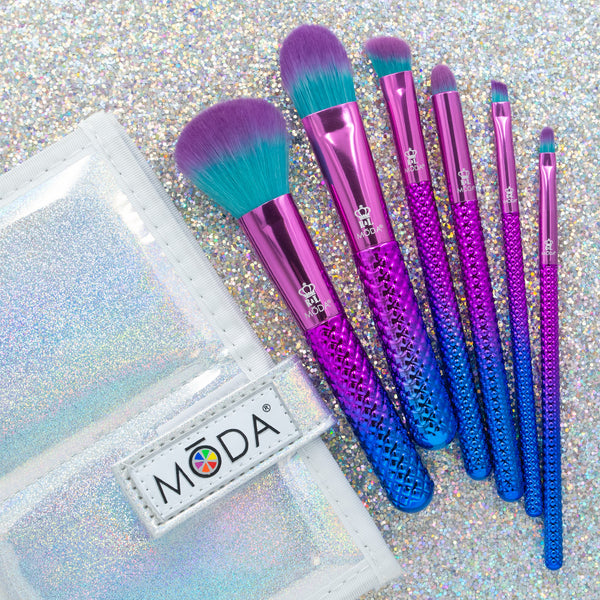 MŌDA® Prismatic Sunset Make-up-Pinsel Set – 7-teilig, Wasserdichte Griffe, Für Augen-Make-up